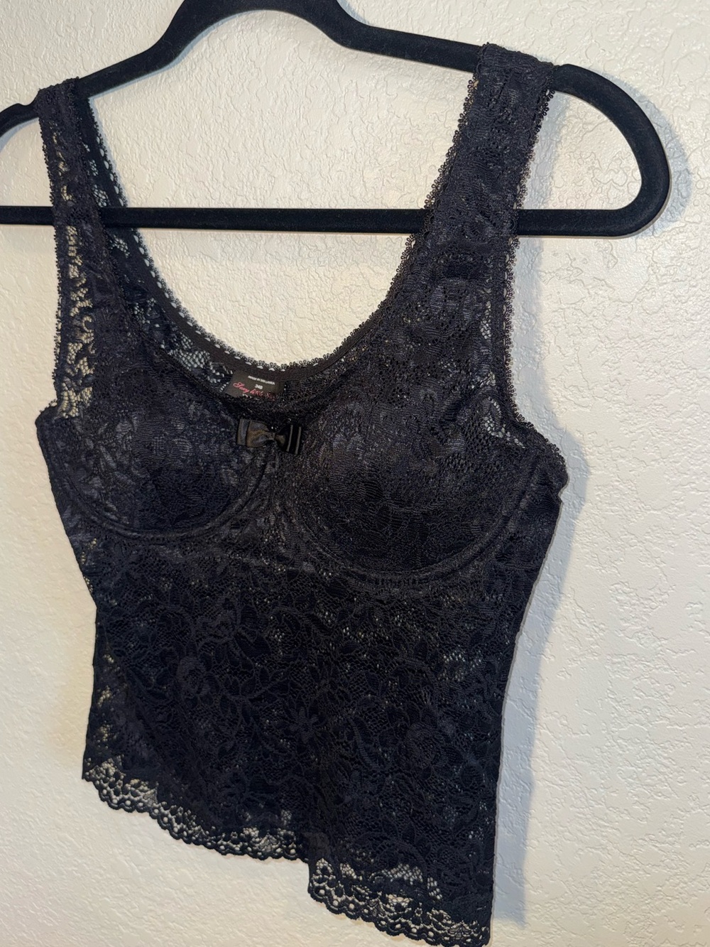 Sexy Little Things Victoria’s Secret Black Lace Sheer Push Up Scoop Neck Top 34B